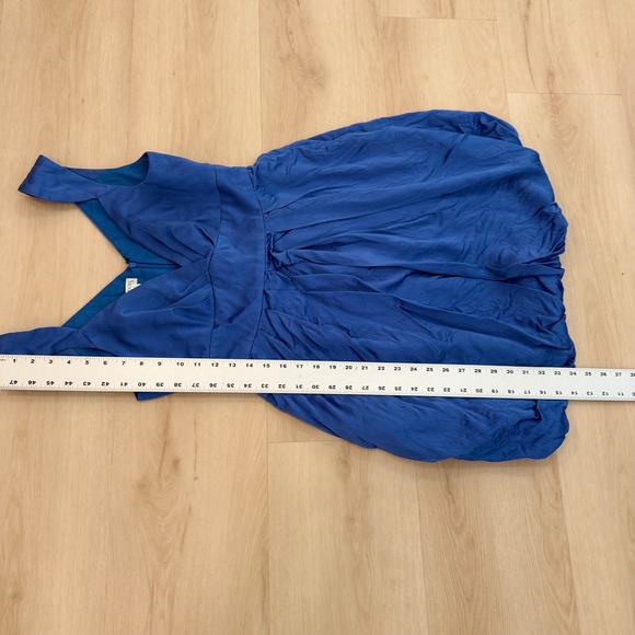 VTG! Maggy London Petites Blue 100% Silk Party Dress V-Neck Bubble Hem 10P Party - Picture 11 of 14